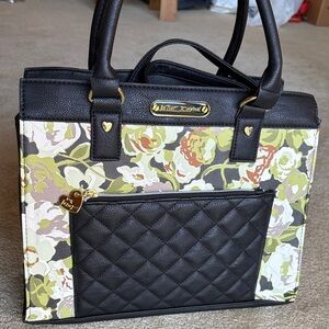 Betsey Johnson Black and Floral Satchel